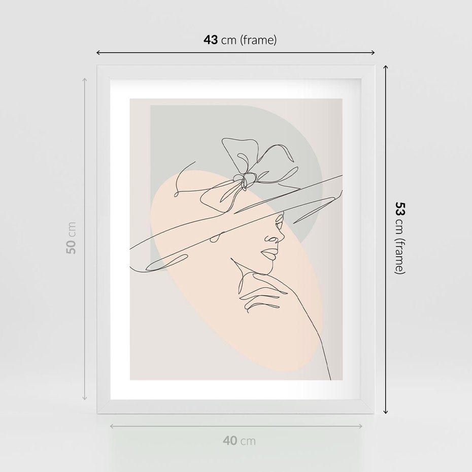 Plakat w ramie 40x50 - Twarz Kobiety w Pastelach - minimalistyczna grafika, pastelowe tłó - rama biała