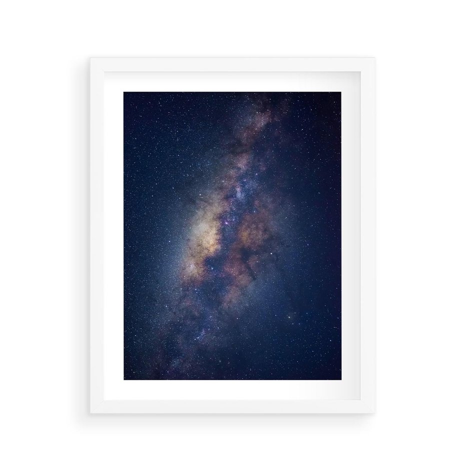 Plakat w ramie 40x50 - Wśród Gwiazd - rozgwieżdzone niebo, droga mleczna - rama biała