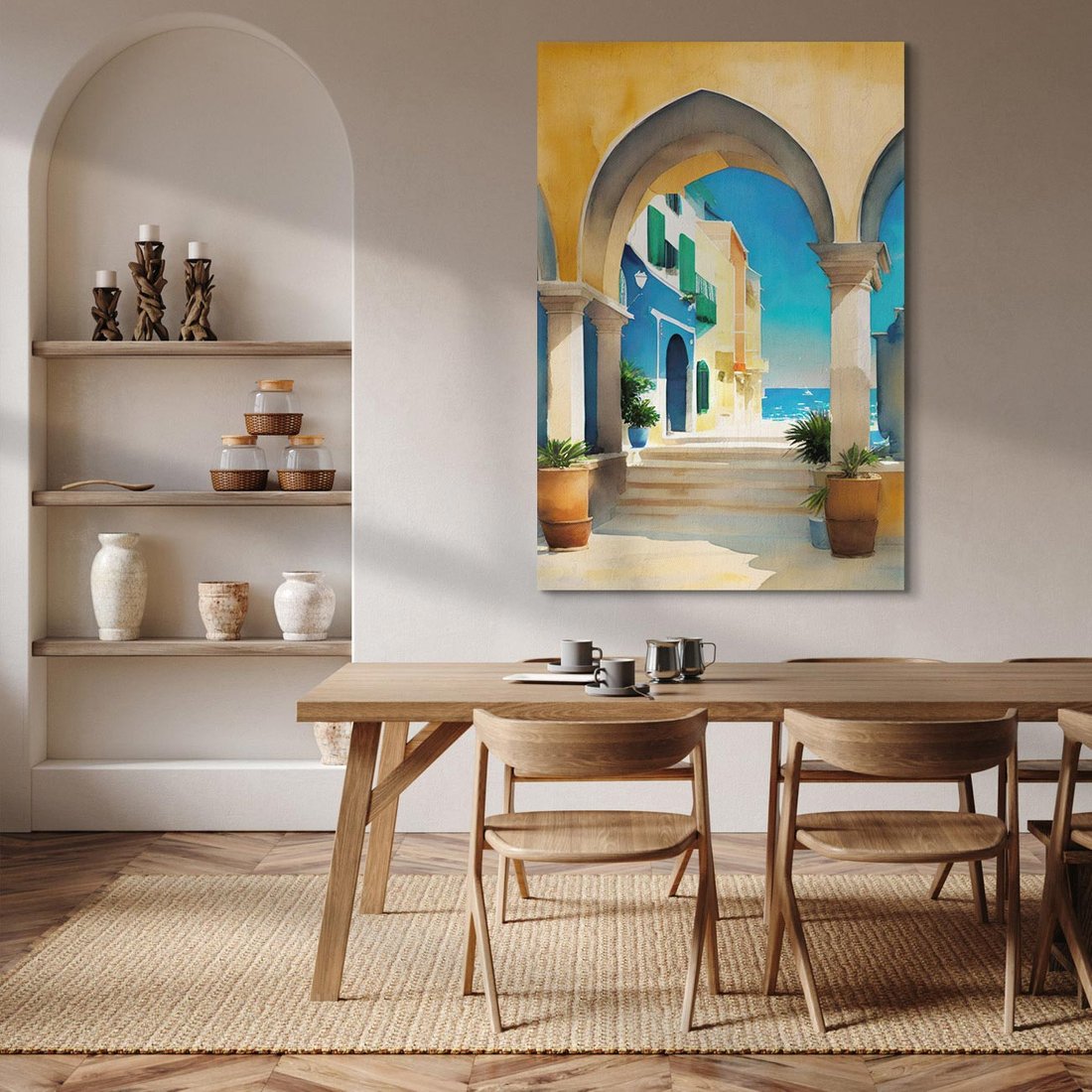 Obraz na płótnie 50x70 - Nadmorskie Łuki - akwarela, śródziemnomorski klimat