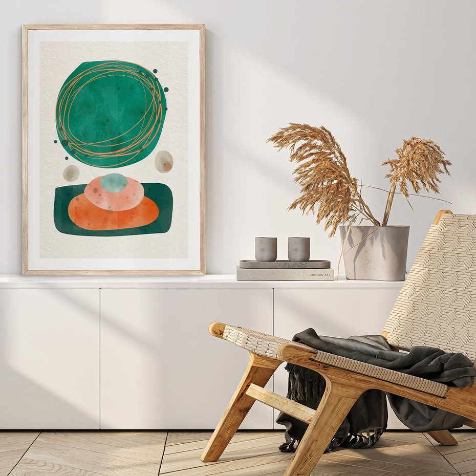 Plakat w ramie 40x50 - Rozmyte Granice - abstrakcyjne plamy, zielony - rama drewno