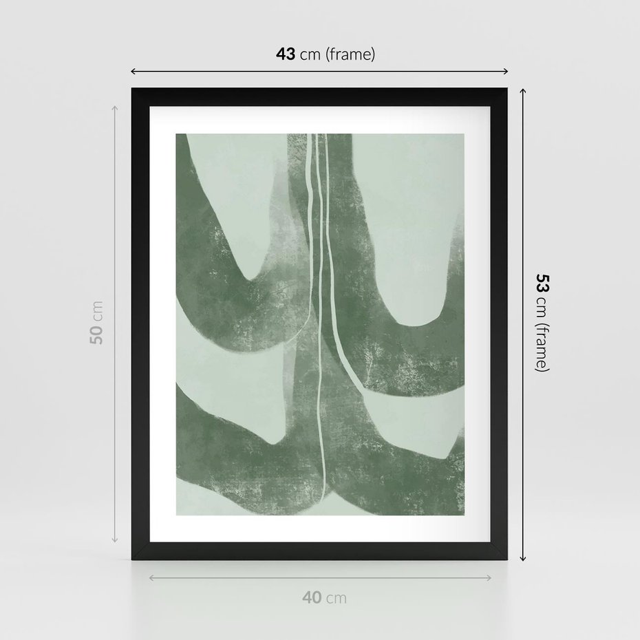 Plakat w ramie 40x50 - Nurtująca Kompozycja Zieleni - abstrakcyjne delikatne zielone linie, podobne do gałęzi kwiatów - rama czarna