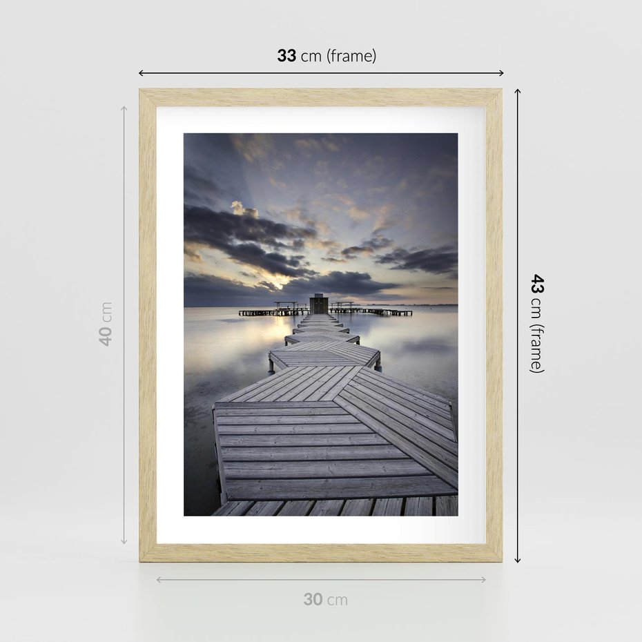 Plakat w ramie 30x40 - Spokój nad Jeziorem - pomost, jezioro - rama drewno