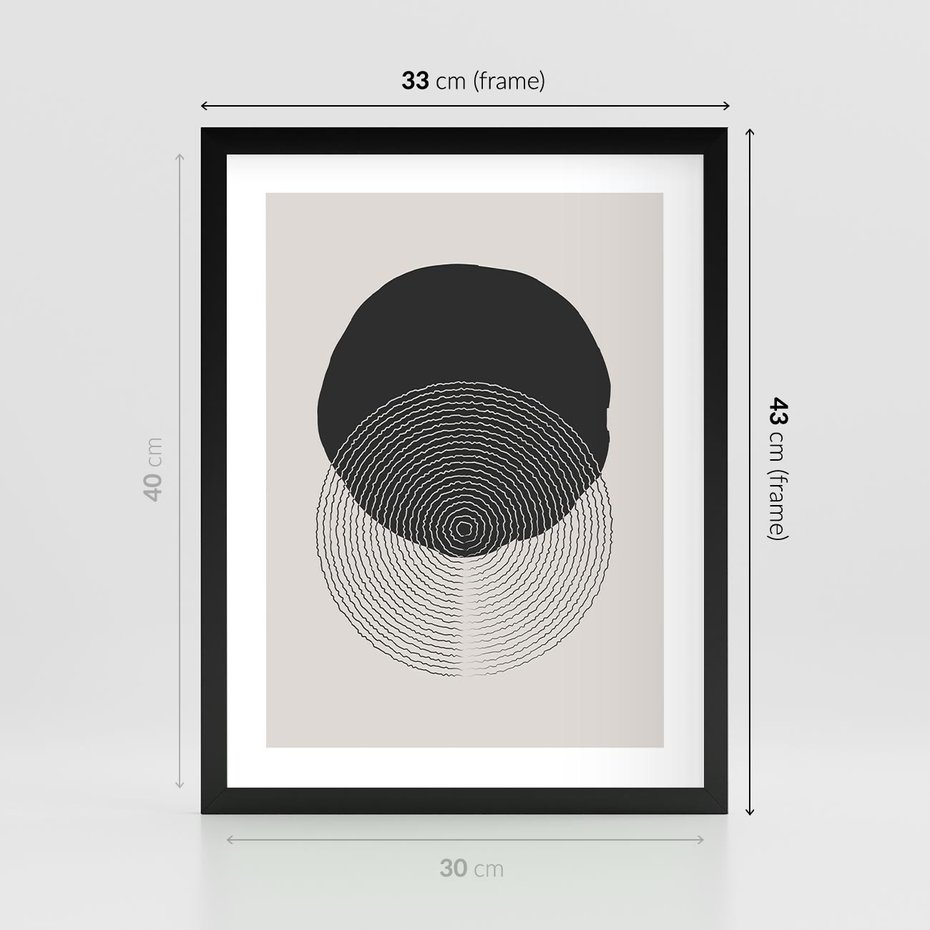 Plakat w ramie 30x40 - Boho Przenikanie Uroku - abstrakcyjna kompozycja, okręgi - rama czarna