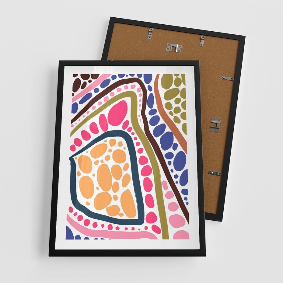 Plakat w ramie 50x70 - Migocące Tęczowe Widzenia - kolorowe wzory, tęczowe żywe kolory - rama czarna