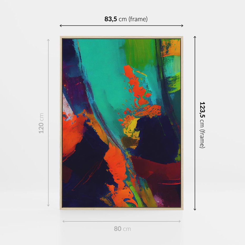 Obraz w ramie 80x120 - Abstrakcyjne wizje czasu - żywe radosne kolory, plamy kolory - rama drewno