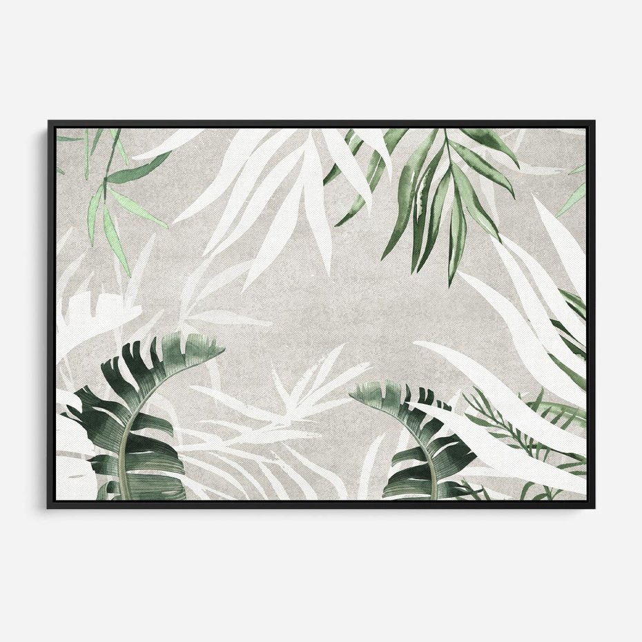 Obraz w ramie 70x50 - Zielony Raj - monstera, palmy - rama czarna