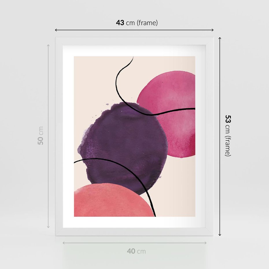 Plakat w ramie 40x50 - Migotliwe Widzenia - abstrakcyjne akwarelowe plamy, nieregularne linie - rama biała