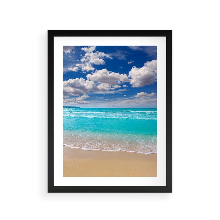 Plakat w ramie 30x40 - Idylliczna plaża nad morzem - plaża, morze - rama czarna