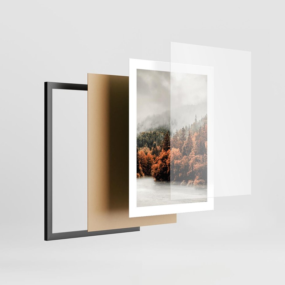 Plakat w ramie 30x40 - Jesienna Mgła - las, góry - rama czarna