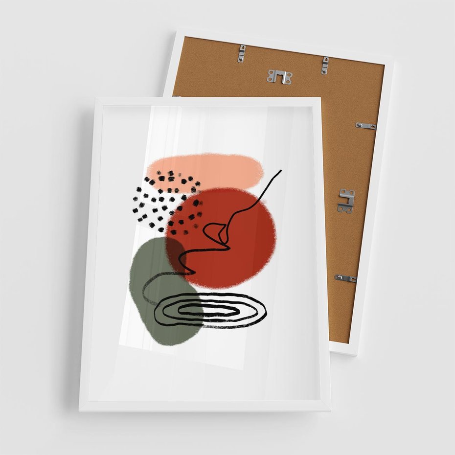 Plakat w ramie 50x70 - Boho w Brązie - abstrakcyjna sztuka, boho kształty - rama biała