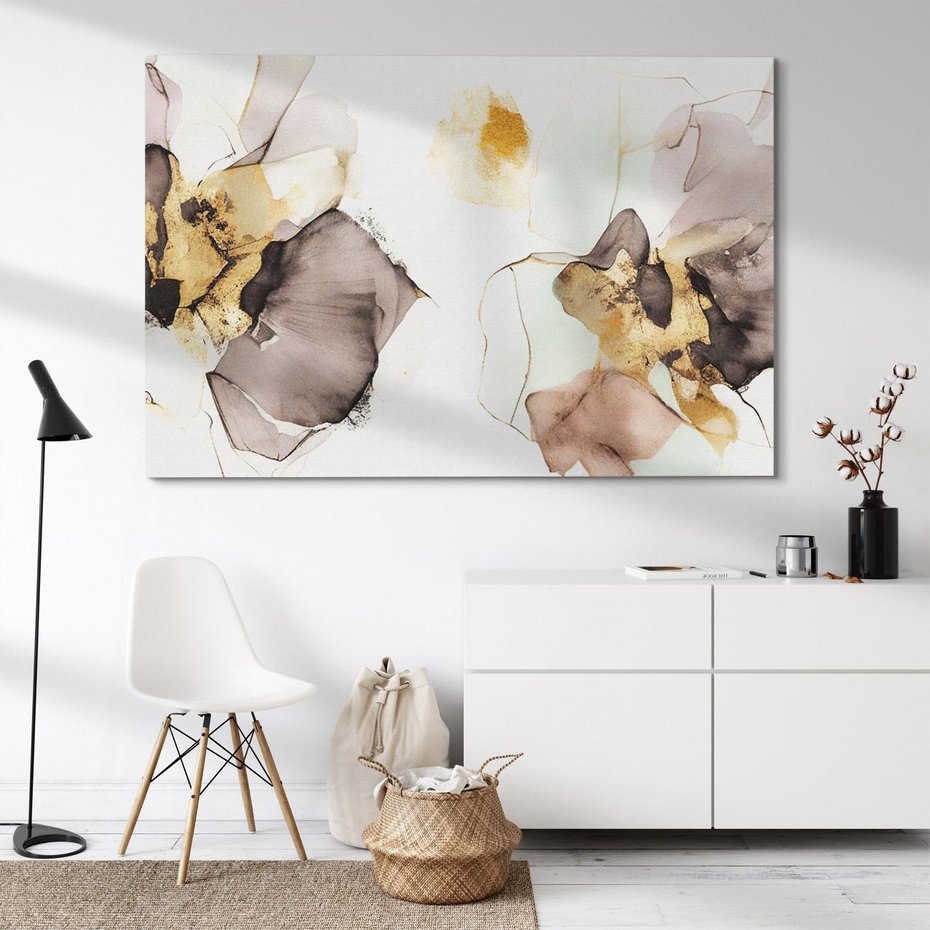 Obraz na płótnie 120x80 - Nowoczesne Elegancje - akwarela, złote linie i plamy