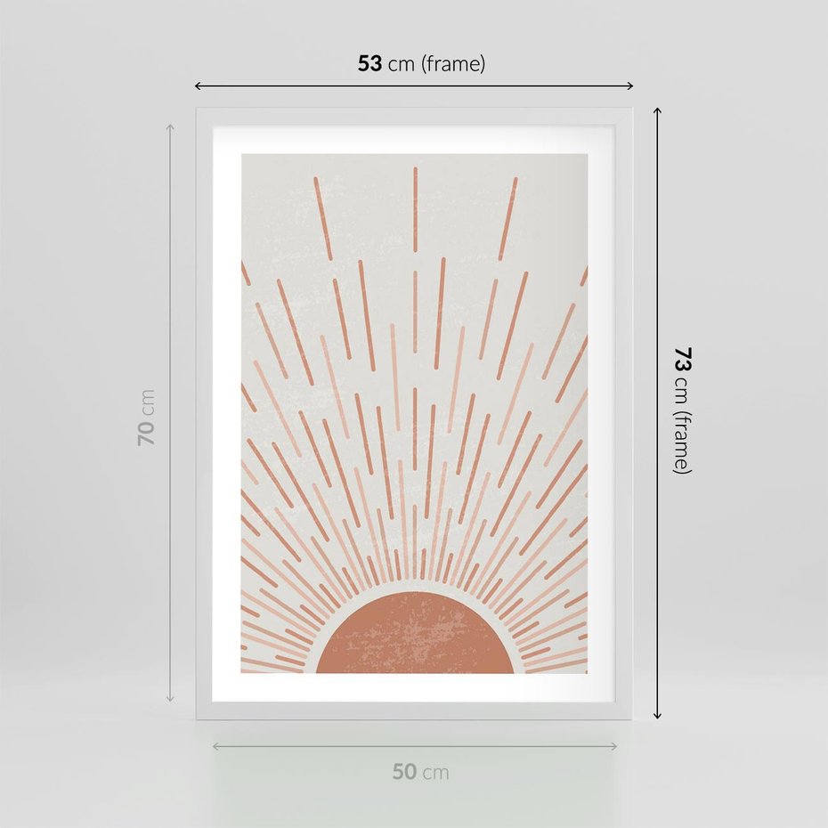 Plakat w ramie 50x70 - Słońce w Stylu Boho - słońce, grafika boho - rama biała