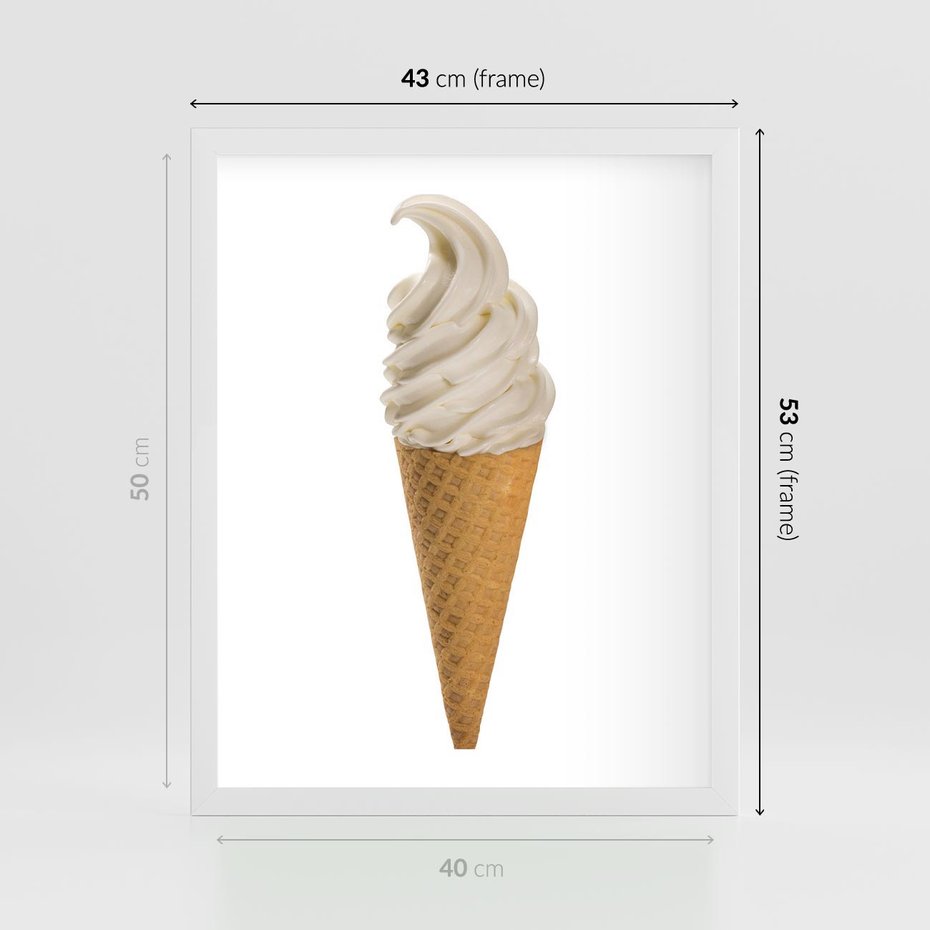 Plakat w ramie 40x50 - Rozkoszna Chłodząca Radość - lody, lód - rama biała