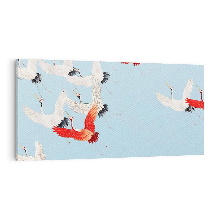 Obraz na płótnie 100x50 - Eteryczne Żurawie - lecące żurawie, orientalna sztuka