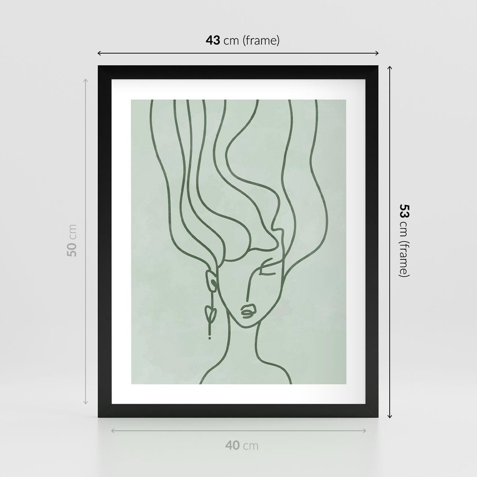 Plakat w ramie 40x50 - Spokojne Objęcia Natury - abstrakcja, zielony szkic - rama czarna