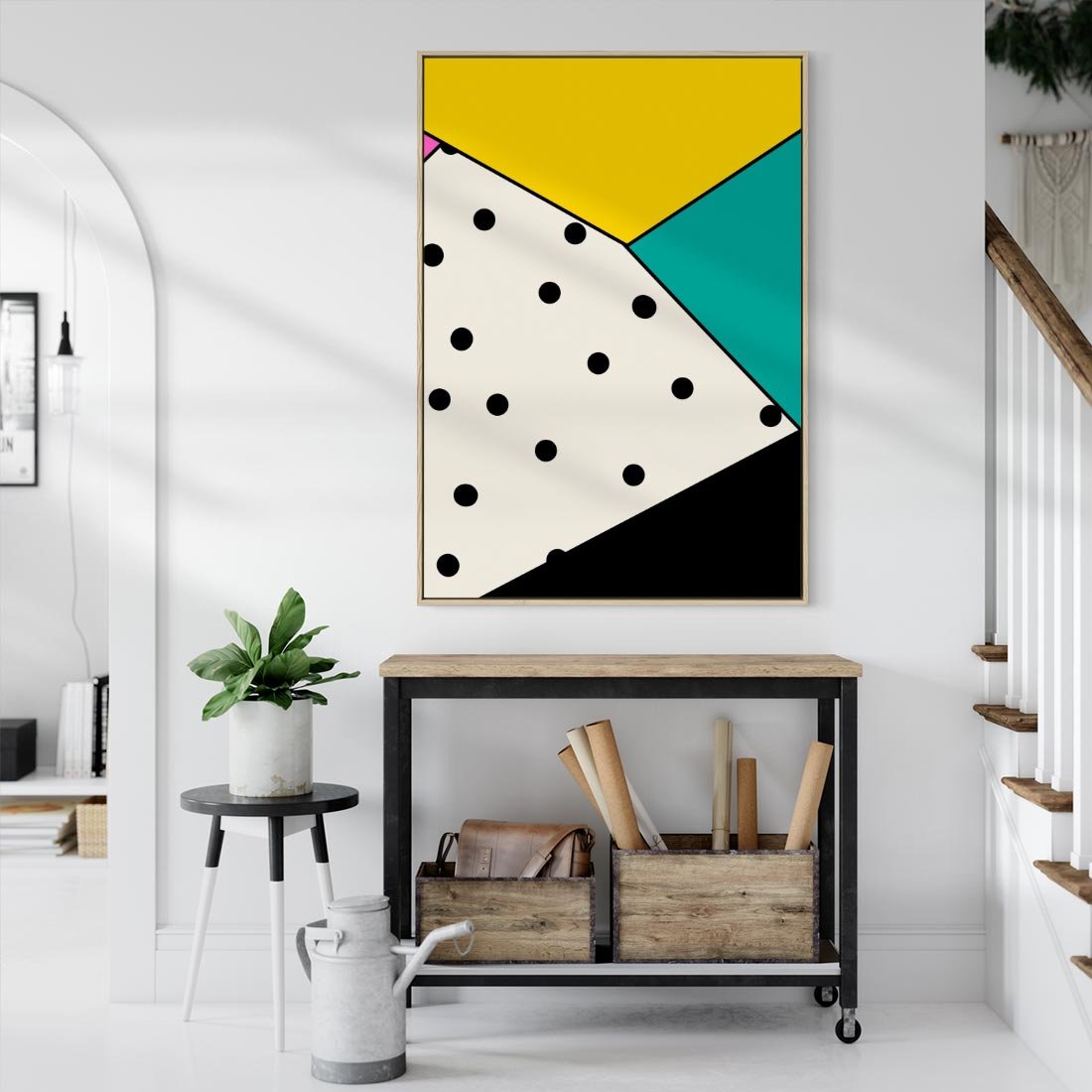 Obraz w ramie 80x120 - Wesołe Geometryczne Kształty - geometryczne kształty, abstrakcja - rama drewno