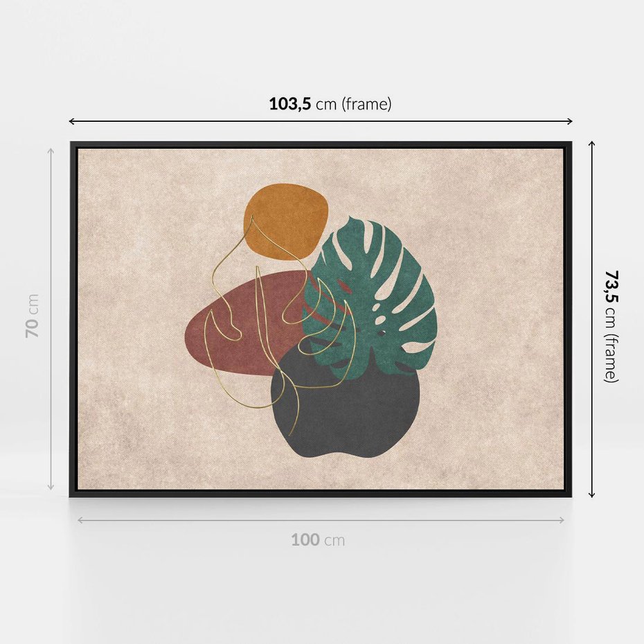 Obraz w ramie 100x70 - Akwarelowa Magia Liści - grafika, styl mid century - rama czarna