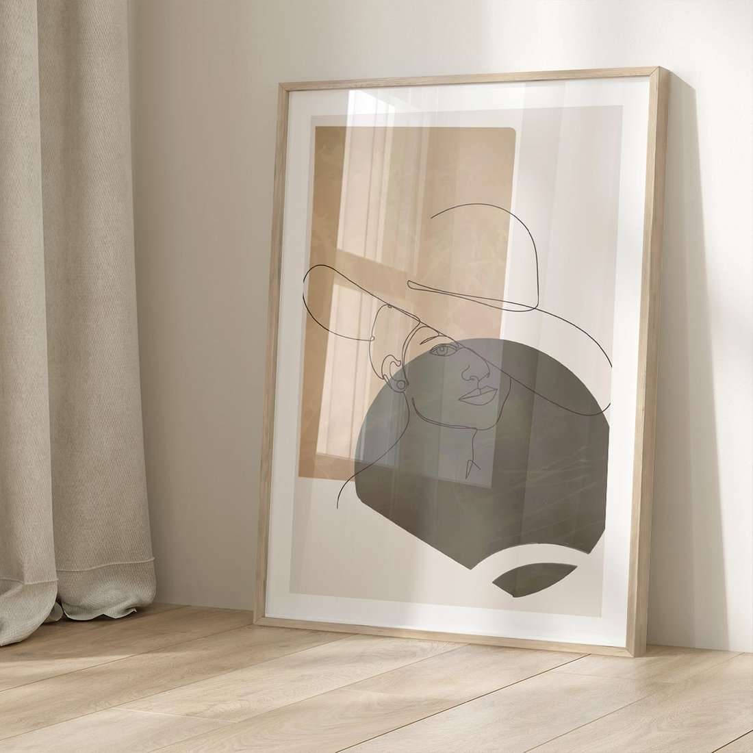 Plakat w ramie 50x70 - Geometryczna Elegancja: One Line - geometria, nowoczesna sztuka - rama drewno