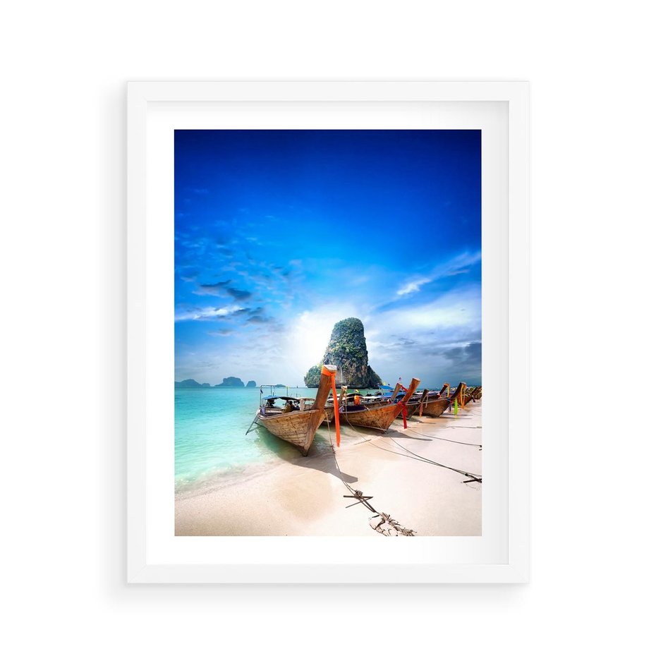 Plakat w ramie 40x50 - Morze na Łodzi - morze, łódź - rama biała