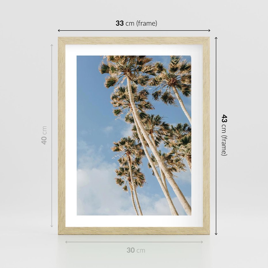 Plakat w ramie 30x40 - Pod Niebem Palmy - palmy na niebieskim niebie - rama drewno