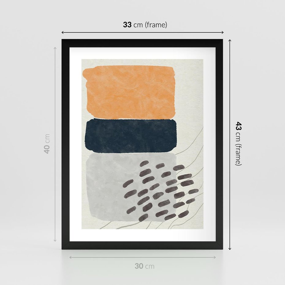 Plakat w ramie 30x40 - Impulsy Podróżnych Marzeń - geometryczne elementy, stonowane kolory - rama czarna