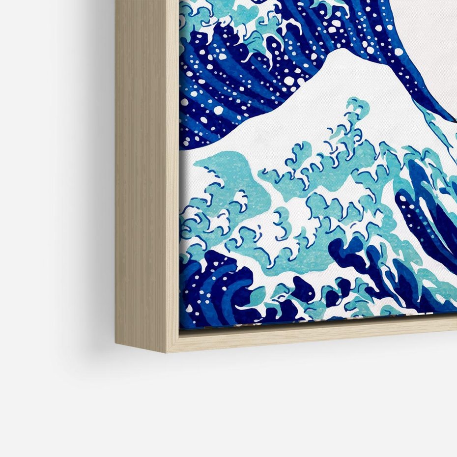 Obraz w ramie 80x80 - Fala Japandi - wielka fala w Kaganawie, obraz Hokusai - rama drewno
