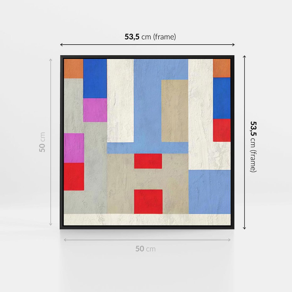 Obraz w ramie 50x50 - Bezczasowe Przenikanie Kształtów - abstrakcyjne geometryczne kształty, olejny obraz - rama czarna