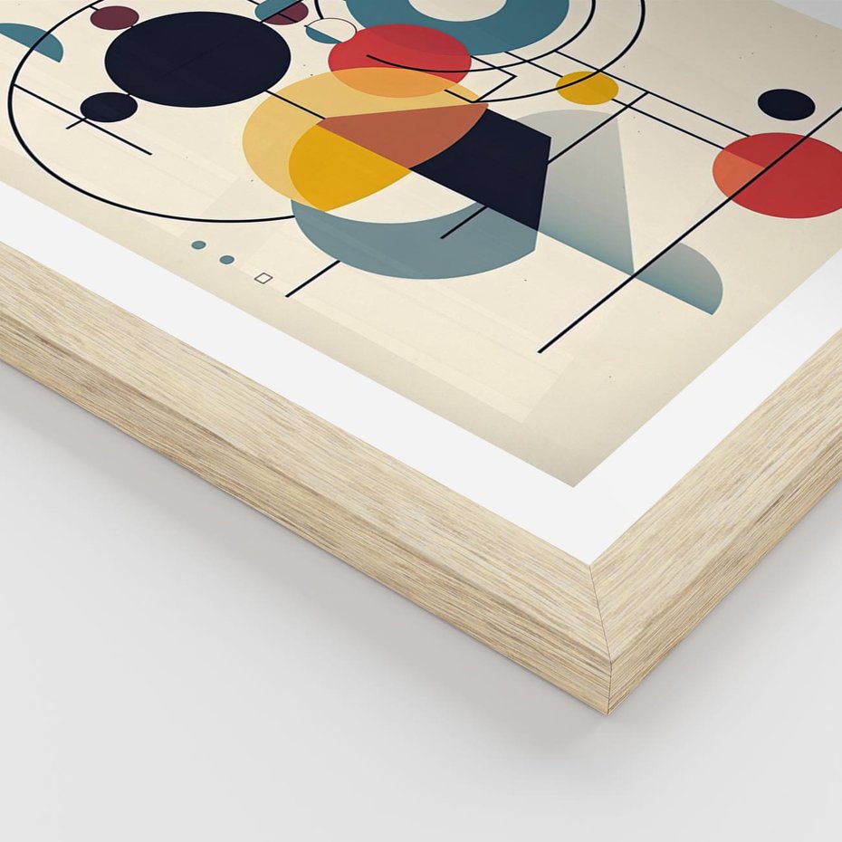 Plakat w ramie 50x70 - Rozbijające Barwne Granice - abstrakcyjna geometryczna kompozycja, koła linie - rama drewno