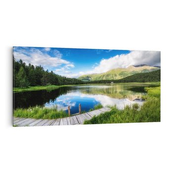 Obraz na płótnie 120x60 - Góry nad jeziorem: Spokój natury - góry, jezioro