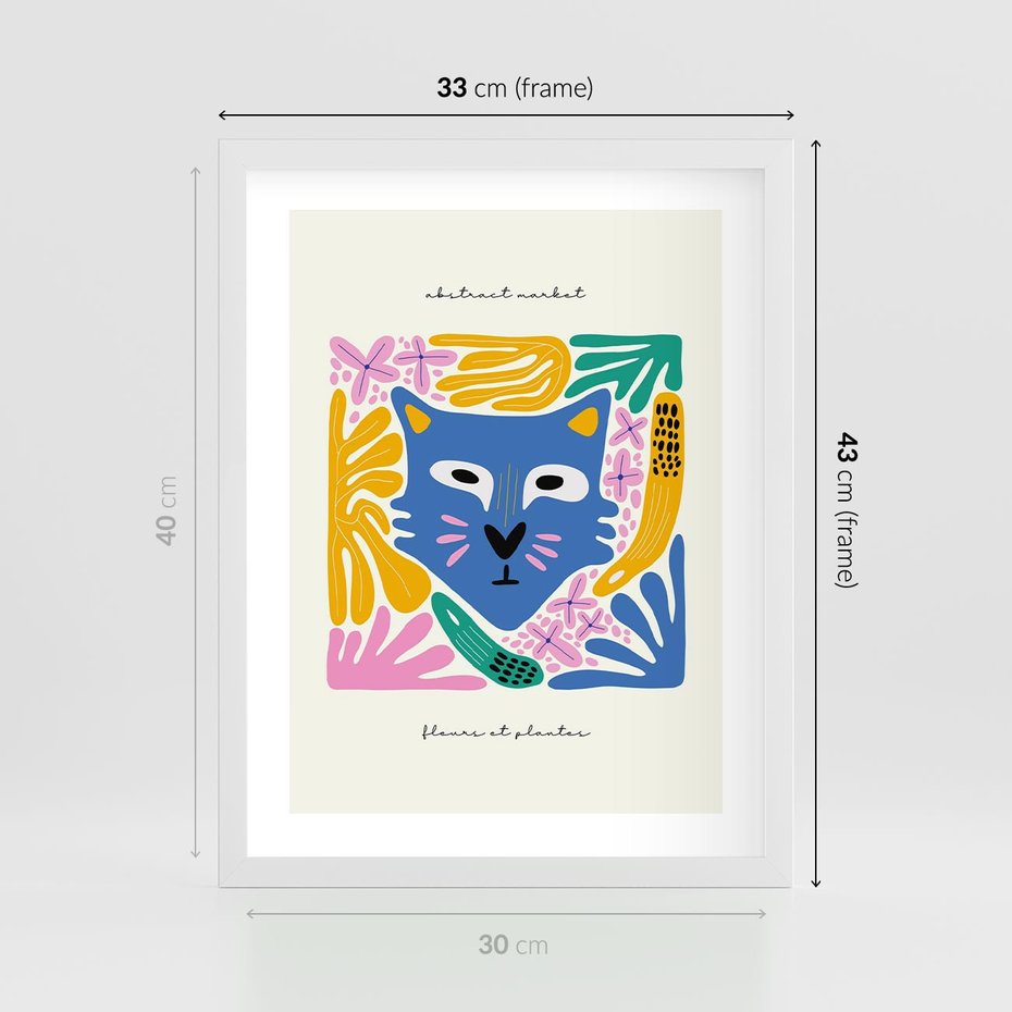 Plakat w ramie 30x40 - Kolorowe Spektrum - abstrakcyjny plakat, niebieski kot - rama biała