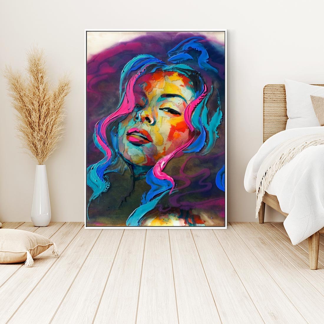 Obraz w ramie 50x70 - Bujna Ekspresja - grafika komputerowa, przypomina obraz olejny - rama biała