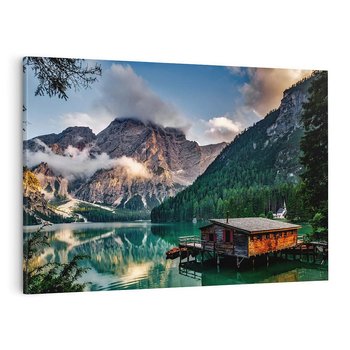 Obraz na płótnie 120x80 - Górska idylla: Domek nad strumykiem - góry, domek