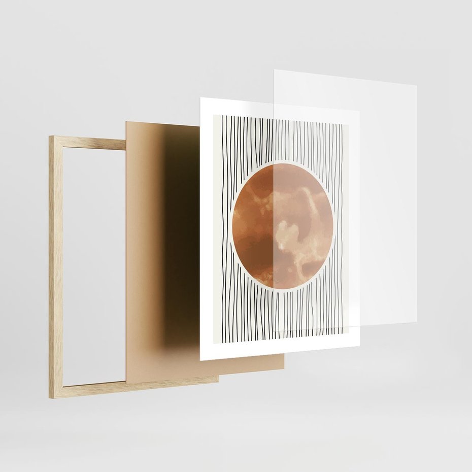 Plakat w ramie 40x50 - Eteryczne Krągłe Echa - boho obraz, geometria - rama drewno