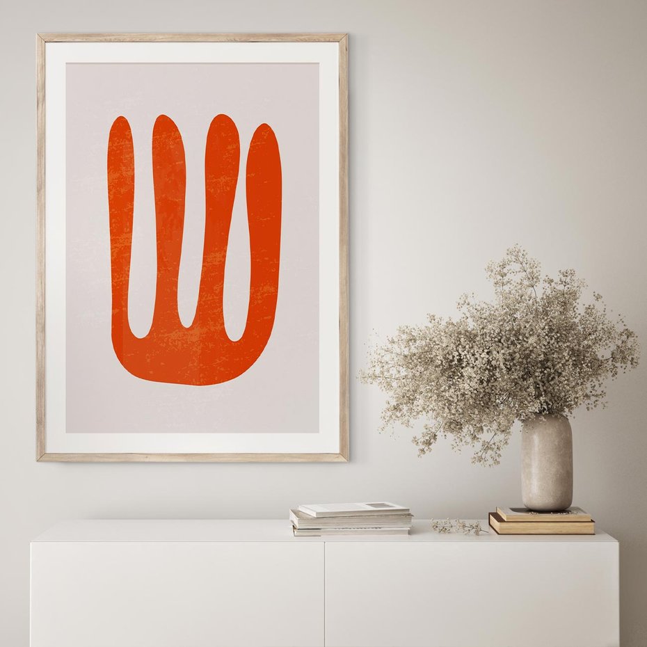 Plakat w ramie 40x50 - Eksploracja Nowego Światła - abstrakcyjna pomarańczowa forma, minimalizm - rama drewno