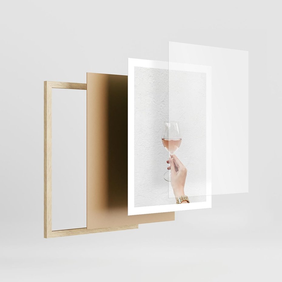 Plakat w ramie 50x70 - Kobieca Dłoń i Różowe Wino - kieliszek różowego wina, kobieca dłoń - rama drewno