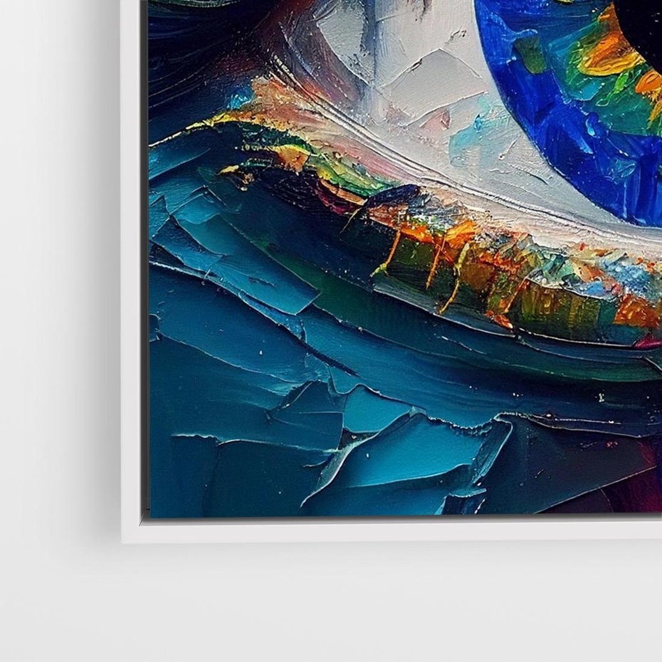 Obraz w ramie 50x50 - Mistyka Tęczowego Oka - oko, obraz olejny - rama biała