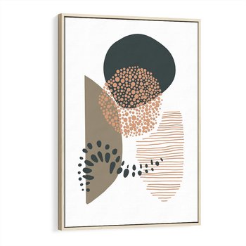 Obraz w ramie 50x70 - Harmonia Akwarelowych Przestrzeni - abstrakcyjna kompozycja z kropek kresek i kółek, odcienie brązu i beżu - rama drewno