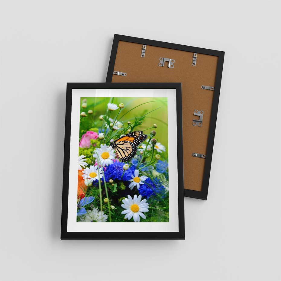Plakat w ramie 30x40 - Kwiatowy Taniec - motyl, kwiaty - rama czarna