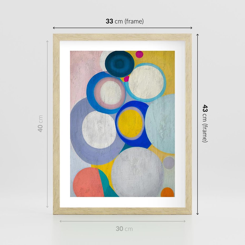 Plakat w ramie 30x40 - Rozkwitająca Symfonia Serca - abstrakcyjne geometryczne kształty, olejny obraz - rama drewno