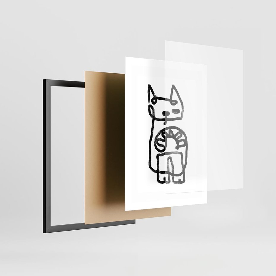 Plakat w ramie 50x70 - Portret Kociej Duszy - szkic kota, prymitywizm - rama czarna