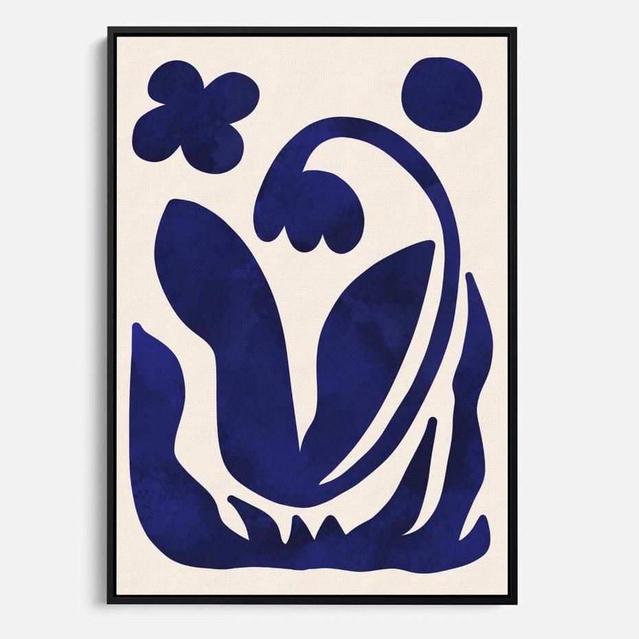 Obraz w ramie 70x100 - Bezgraniczne Echa Serca - abstrakcyjny obraz plakat, dziwne niebieskie kształty przypominają kwiat - rama czarna