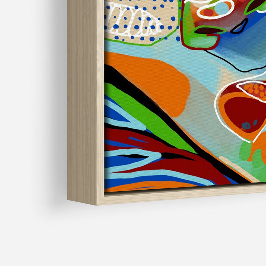 Obraz w ramie 70x100 - Wibracje Kształtów - abstrakcyjny portret kobiety, twarz - rama drewno