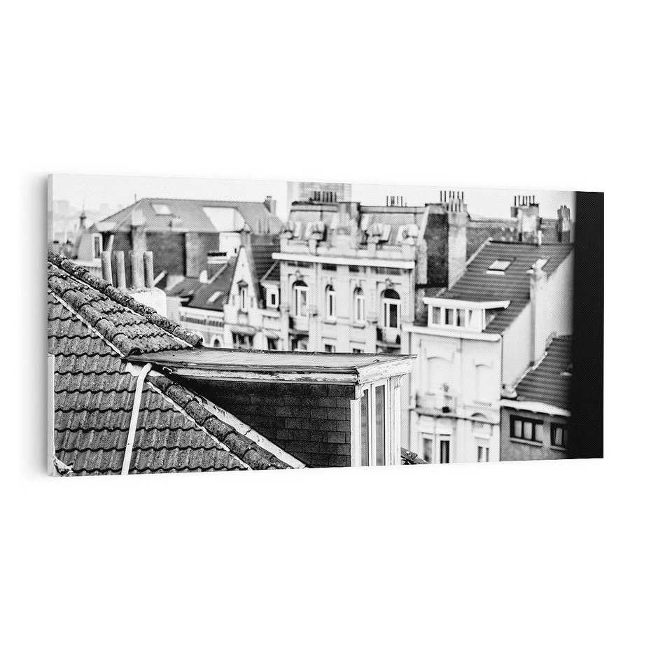 Obraz na płótnie 100x50 - Miasto w Retro Odsłonie - fotografia czarno biała, ujęcie na dachy wielkiego miasta