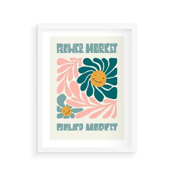 Plakat w ramie 40x50 - Harmonia płatków kwiatów - kwiatowa retro kompozycja, pastelowe kolory - rama biała