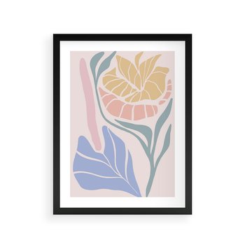 Plakat w ramie 40x50 - Wyjątkowe Ukojenie - pastelowe kwiaty, na beżowym tle - rama czarna