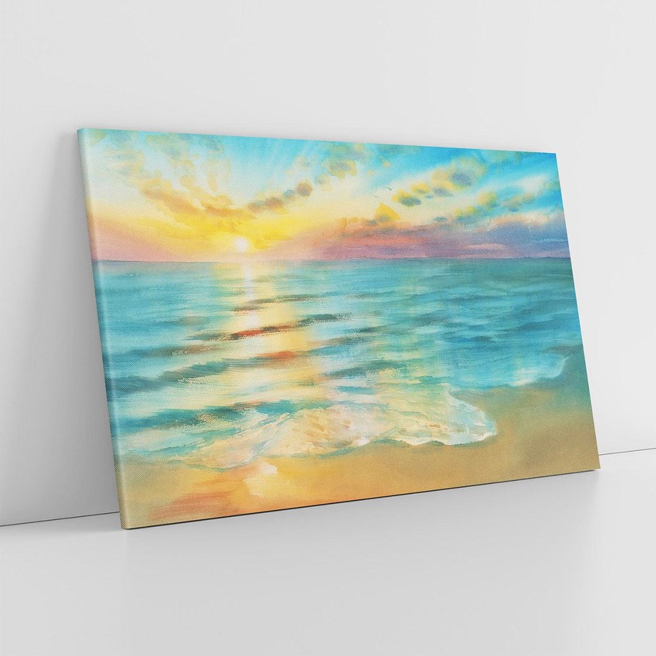 Obraz na płótnie 70x50 - Objawienie Fioletowego Świtu - fioletowy wschód słońca, słońce wschodzi nad morzem