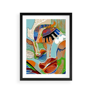 Plakat w ramie 40x50 - Wibracje Kształtów - abstrakcyjny portret kobiety, twarz - rama czarna