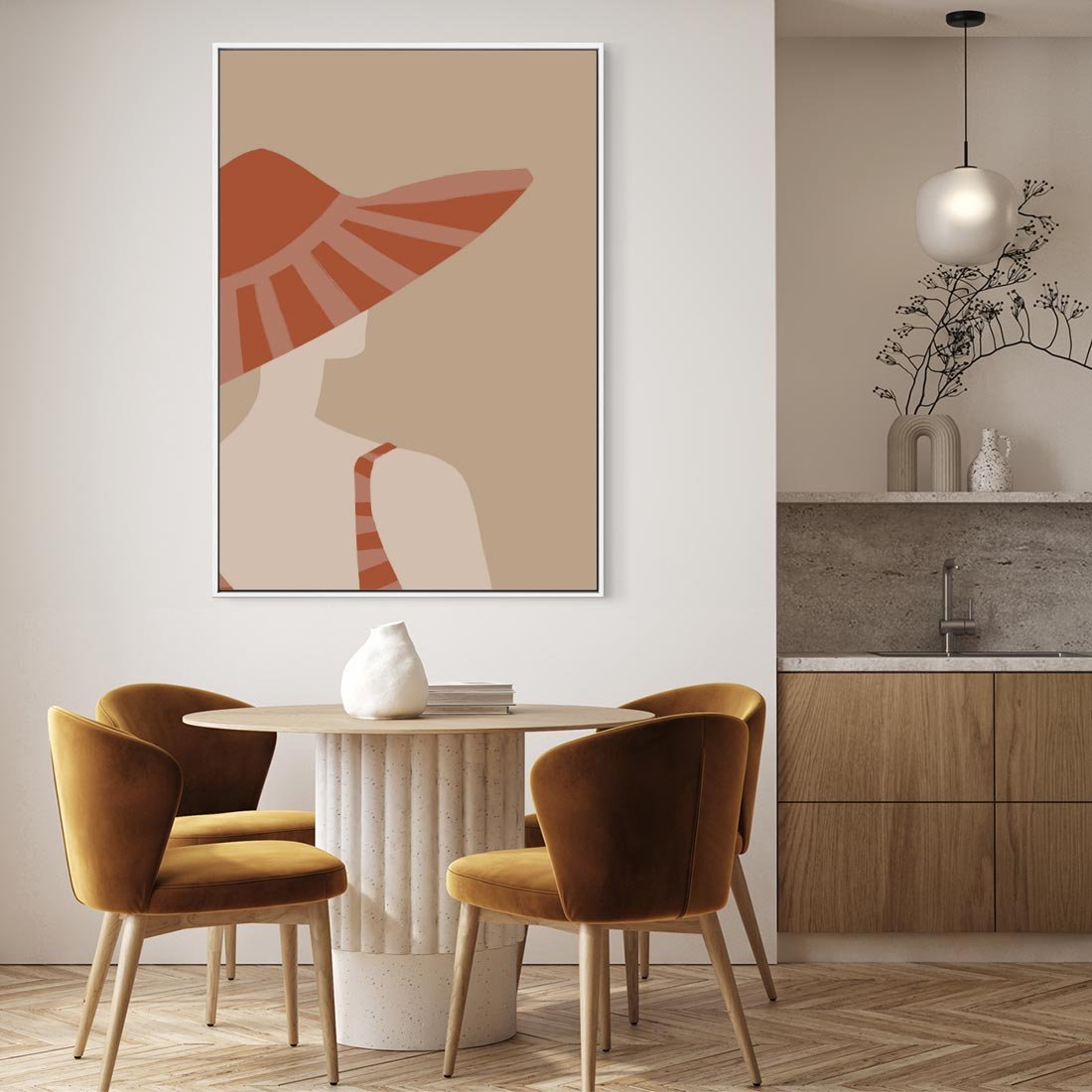Obraz w ramie 80x120 - Kobiecy Portret - plakat retro, kobieta w kapeluszu - rama biała