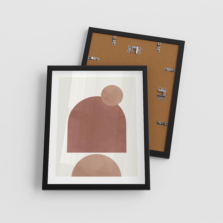 Plakat w ramie 40x50 - Rozkwitające Odbicia - abstrakcyjne geometryczne kształty, odcienie brązu i beżu - rama czarna