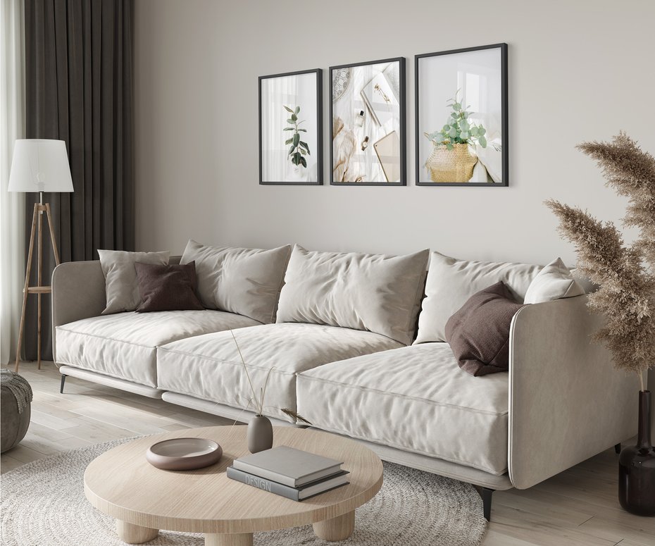 Zestaw obrazy w ramie 50x70 galeria - Liście, minimalizm, skandynawski, styl - rama czarna